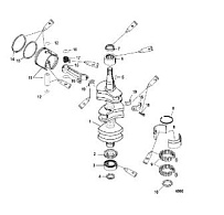 Коленчатый вал, поршни и шатуны 2-Х ТАКТНОГО ПЛМ MERCURY 60 Серийный номер от 0P017000 до 0P325499