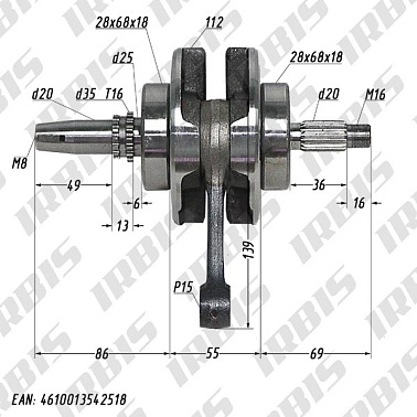 Вал коленчатый в сборе 4Т 157FMI,162FMJ (CB125-150) p15mm